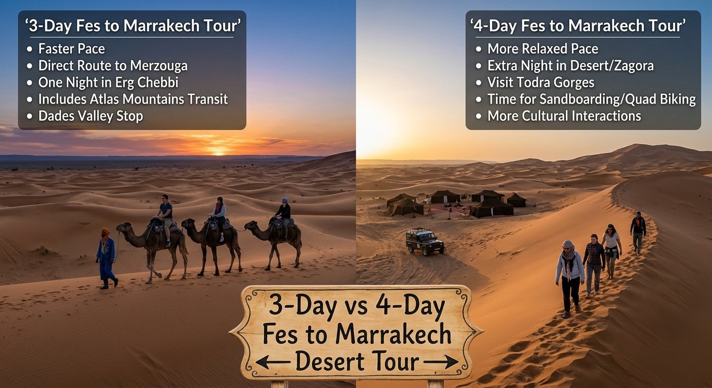 3-Day vs 4-Day Fes to Marrakech Desert Tour